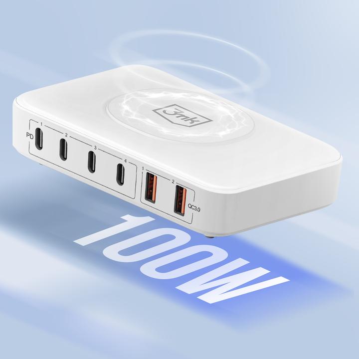 Actual product image 3MK Hyper Charger PowerMax 100W 4xUSB-C + 2xUSB-A stacja ładująca z ład. indukcyjną QC+PD (100 W)