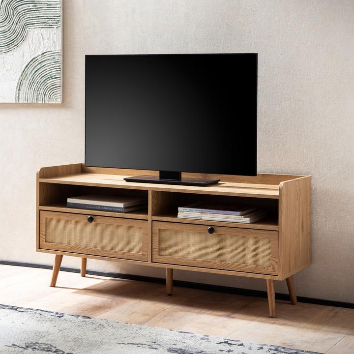 Immagine prodotto FineBuy Lowboard Fernsehkommode 120 cm TV Schrank Schublade Rattan Stauraum (120 x 39 x 56 cm)