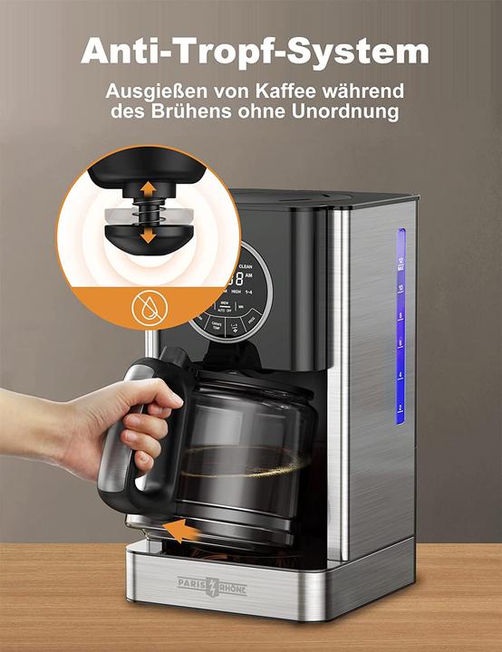 Produktbild Paris Rhône Filterkaffeemaschine mit programmierbarer Brühstärke, Silber Schwarz