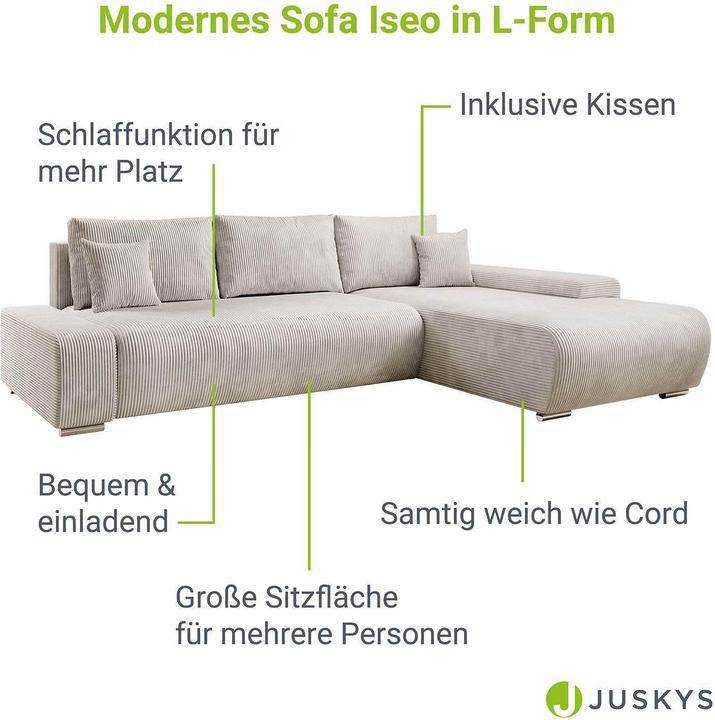 Produktbild Juskys Sofa Iseo Rechts mit Schlaffunktion (Ecksofa)