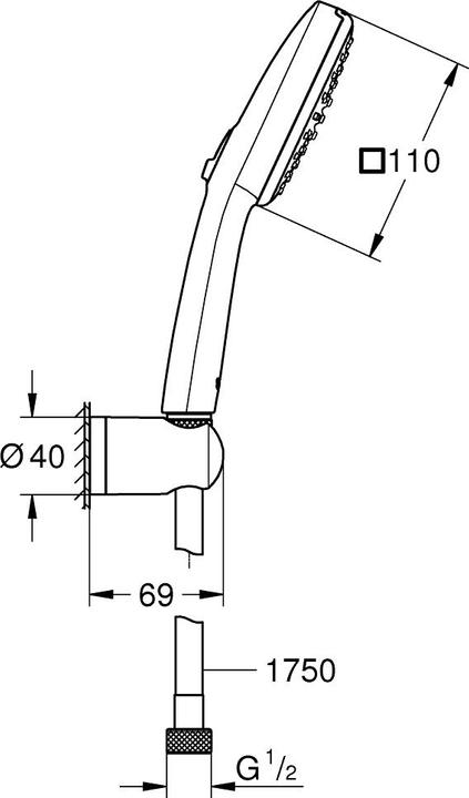 Produktbild Grohe Vitalio Comfort 110 QuickFix Wandhalterset, kleben oder bohren, wassersparend, 2 Strahlarten, chrom