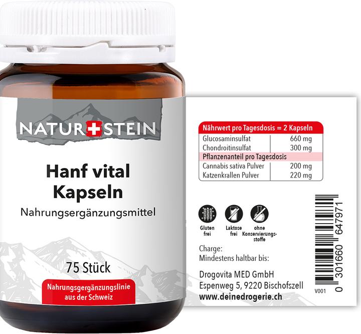 Nährwerte und Zutaten Naturstein Hanf Vital (75 Stück, Kapseln, 163 g)
