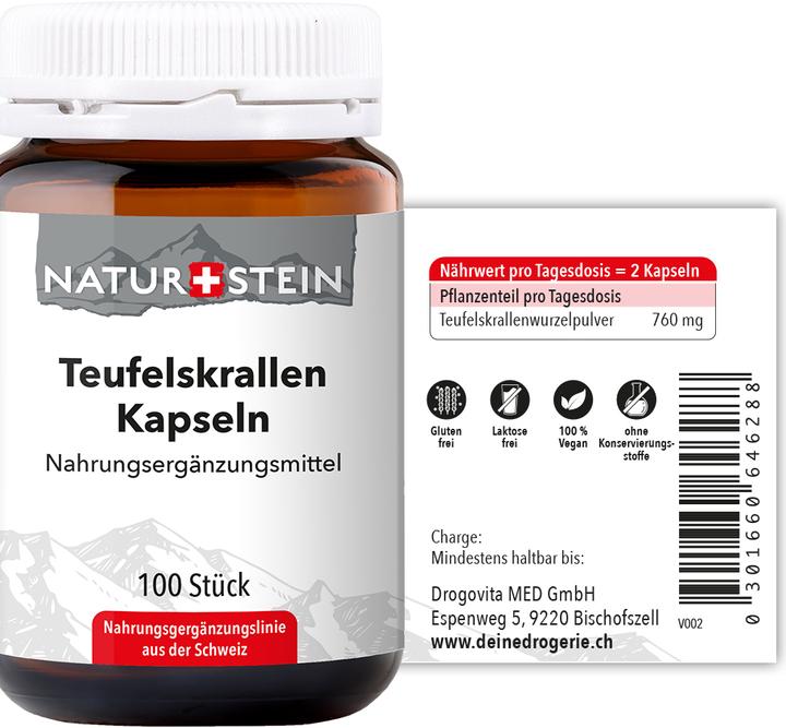 Nutritional values and ingredients Naturstein Devil's claws (100 Piece, Capsules, 149 g)