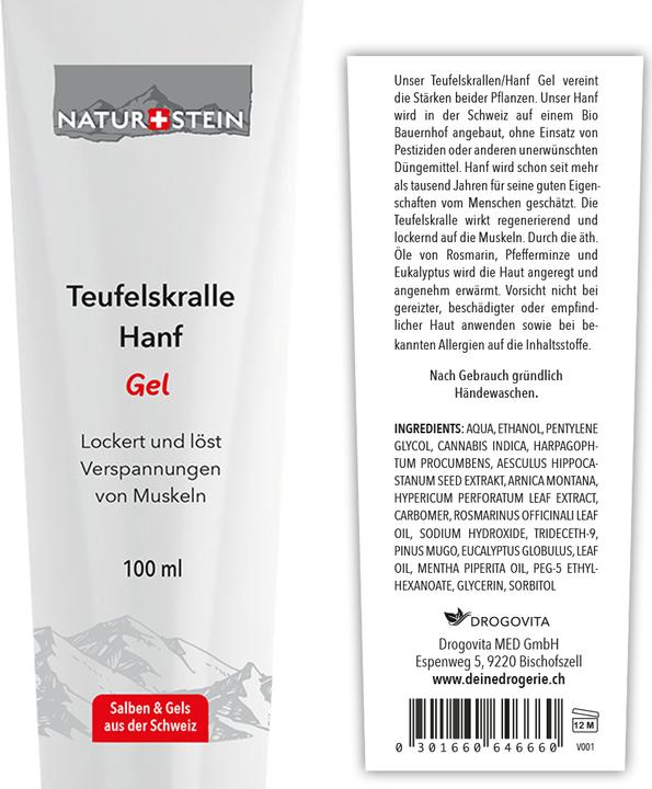 Nährwerte und Zutaten Naturstein Teufelskralle / Hanf Gel (1 x, 100 ml, 111 g)