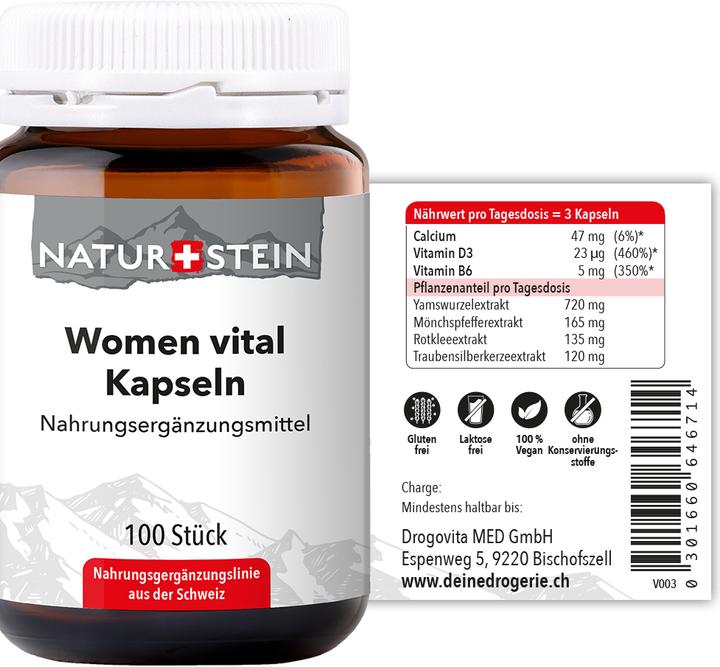 Nährwerte und Zutaten Naturstein Women Vital (100 Stück, Kapseln, 158 g)