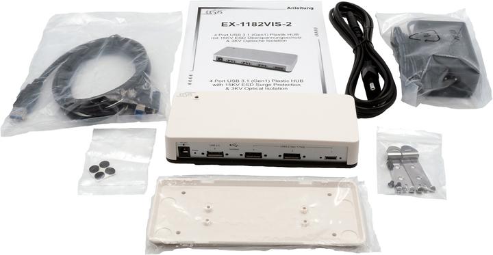 Immagine prodotto Exsys HUB USB 3.2 a 4 porte con alimentazione inclusa. 12V/3 15KV ESD Surge Protection & 3KV Opto (USB-B, 4 Porti)