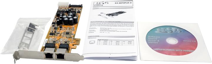 Actual product image Exsys PCI-EXPRESS Dual Ethernet Card 2xG. 2xGigabit Ports,LP Bracket,with PoE (RJ45)