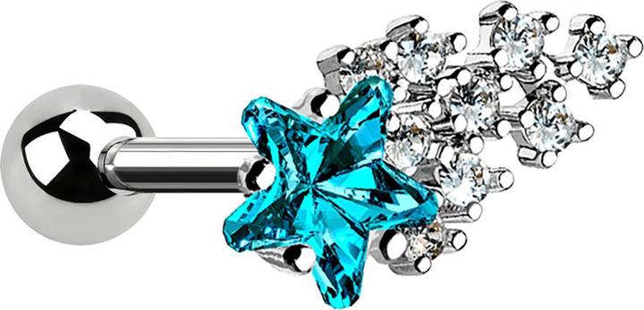 Produktbild Star Piercing Micro Barbell silber mit Kugel und Sternschnuppe aqua (Chirurgenstahl 316L, Messing)