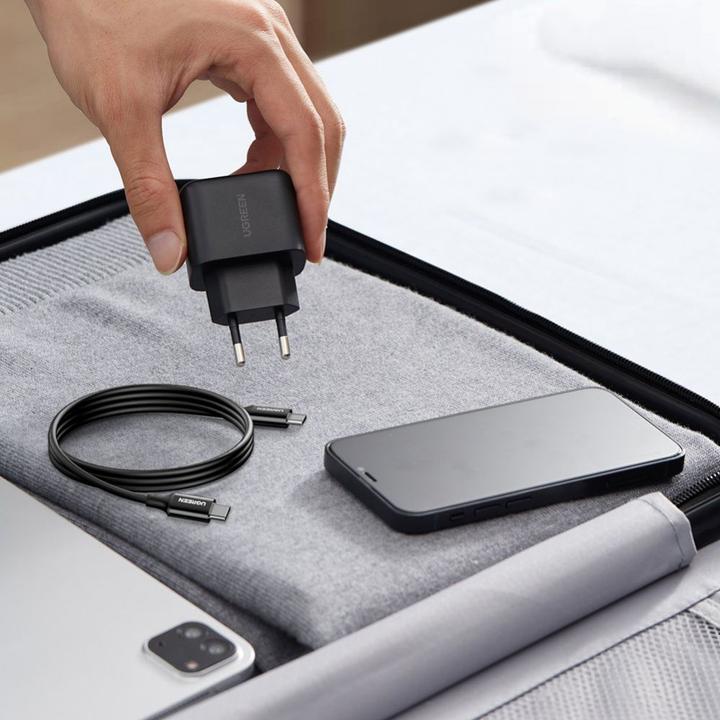 Immagine prodotto Ugreen Caricatore da parete CD250, 25W, USB-C (nero) + cavo da USB-C a USB-C, 2m (nero) (25 W)