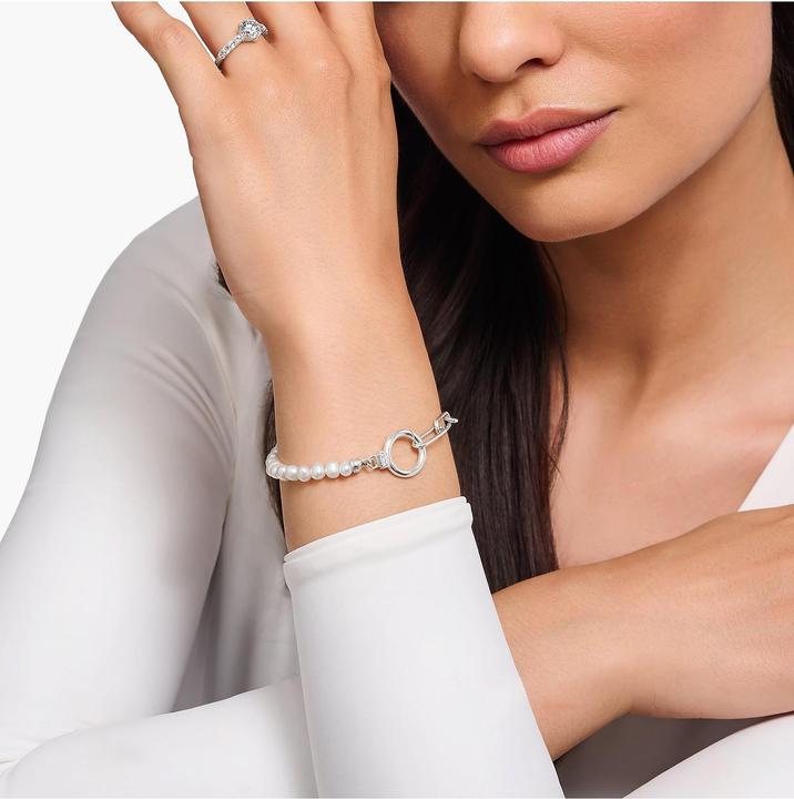 Immagine prodotto Thomas Sabo Bracciale di perle ed elementi ad ancora con pietre bianche in argento (19 cm, Argento 925)