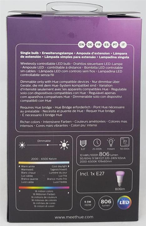 Produktbild Philips Hue White & Color Ambiance Erweiterung (E27, 10 W, 806 lm, 1 x, F)