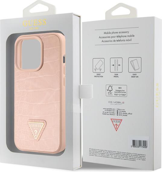Image du produit Guess GUHCP15LPCRTHCP iPhone 15 Pro 6.1" różowy/pink hardcase Croco Triangle Metal Logo (Apple iPhone 15 Pro)