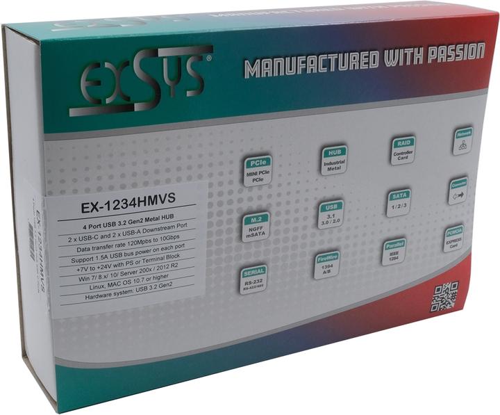 Produktbild Exsys GmbH USB 3.2 Gen2 Metall HUB mit 4 Ports 2 x USB-C und 2 x USB-A Anschluss (USB-C, 4 Ports)