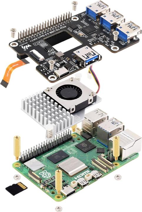 Actual product image WaveShare PCIe to USB 3.2 HAT+ for Raspberry Pi 5