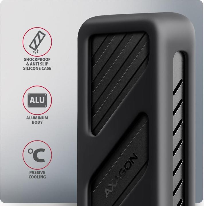 Actual product image Axagon EEM2-20G NVMe SSD enclosure, USB-C 3.2, 20 Gbps, 2230 - 2280 - black (M.2 2230, M.2 2260, M.2 2280, M.2 2242)