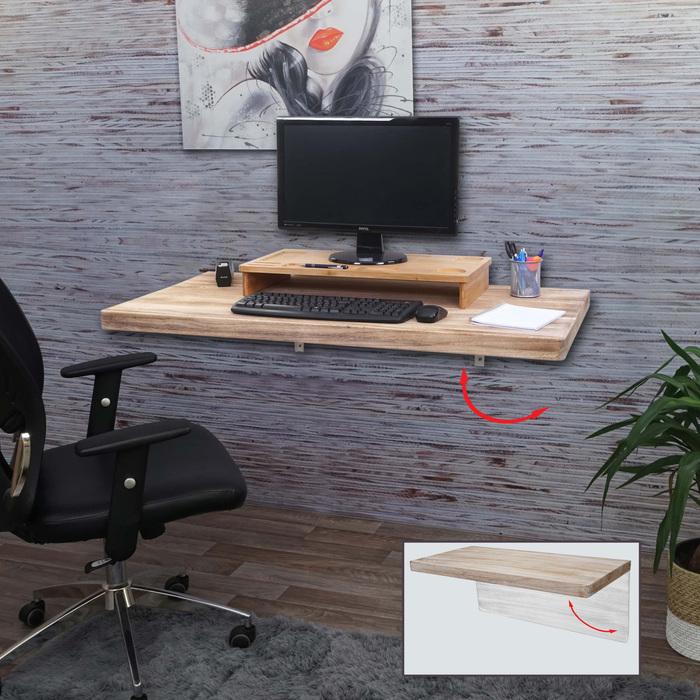 Produktbild Swisshandel24 Wandtisch, Wandklapptisch Wandregal Tisch, klappbar Massiv-Holz 120x60cm naturfarben (120 x 60 cm)