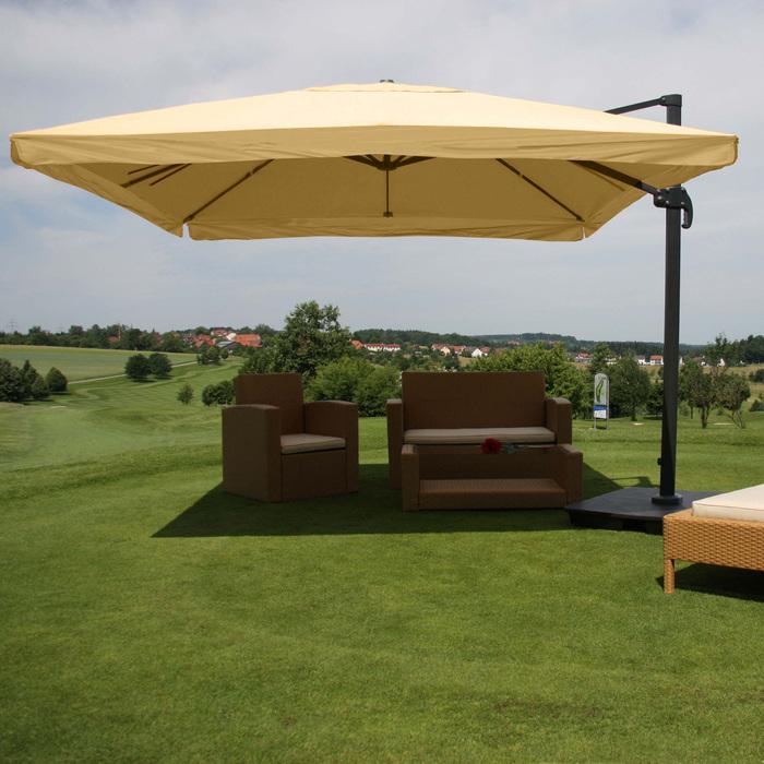 Image du produit Swisshandel24 Parapluie, parasol Gastronomie 3x3m (Ø4,24m) polyester/alu 23kg, Flap, crème avec support - 27 (3 m)