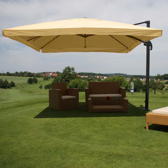 Produktbild Swisshandel24 Gastronomie-Ampelschirm, Sonnenschirm, 3x4m (Ø5m) Polyester/Alu 26kg, Flap, creme ohne Ständer, dreh