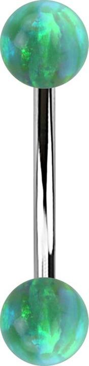 Image du produit Star Piercing Micro banane argentée avec deux boules opales vertes (Acier chirurgical 316L)