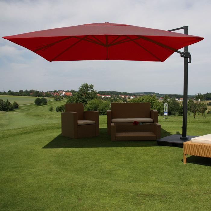 Produktbild Swisshandel24 Ampelschirm, Gastronomie Sonnenschirm, 3x3m (Ø4,24m) Polyester/Alu 23kg, bordeaux mit Ständer - 2712 (3 m)