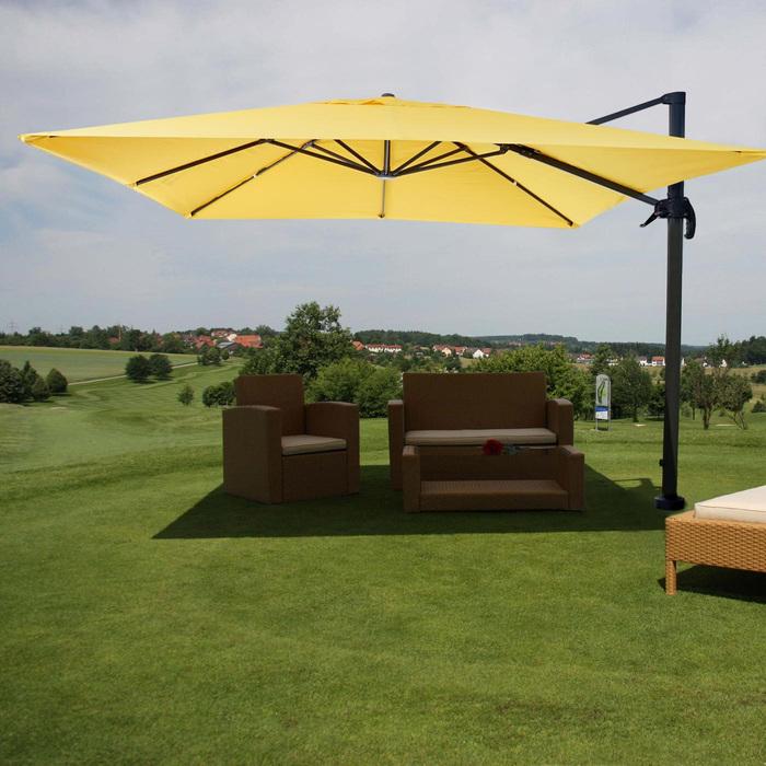 Immagine prodotto Swisshandel24 Ombrello semaforo gastronomico, parasole 3x3m (ø4,24m) Poliestere Alu/Acciaio 23kg - giallo senza (3 m)