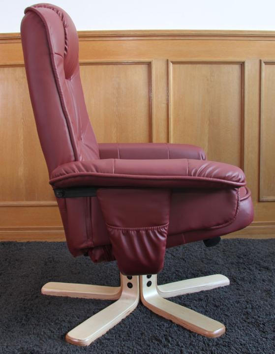 Immagine prodotto Swisshandel24 Poltrona relax Poltrona TV Poltrona con sgabello in similpelle - bordeaux