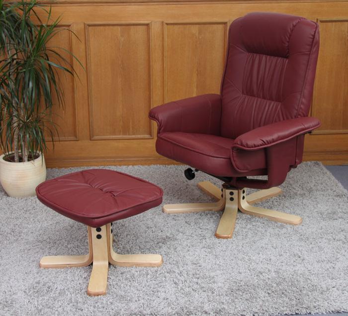 Immagine prodotto Swisshandel24 Poltrona relax Poltrona TV Poltrona con sgabello in similpelle - bordeaux
