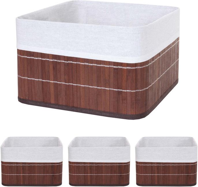 Image du produit Swisshandel24 4x Panier de rangement, Panier Boîte de rangement Boîte de tri Panier d'étagère, bambou brun