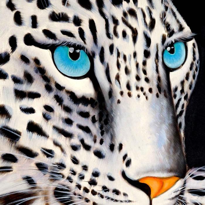 Produktbild Swisshandel24 Ölgemälde Weisser Leopard, 100% handgemaltes Wandbild Gemälde XL, 100x100cm (100 x 100 cm)