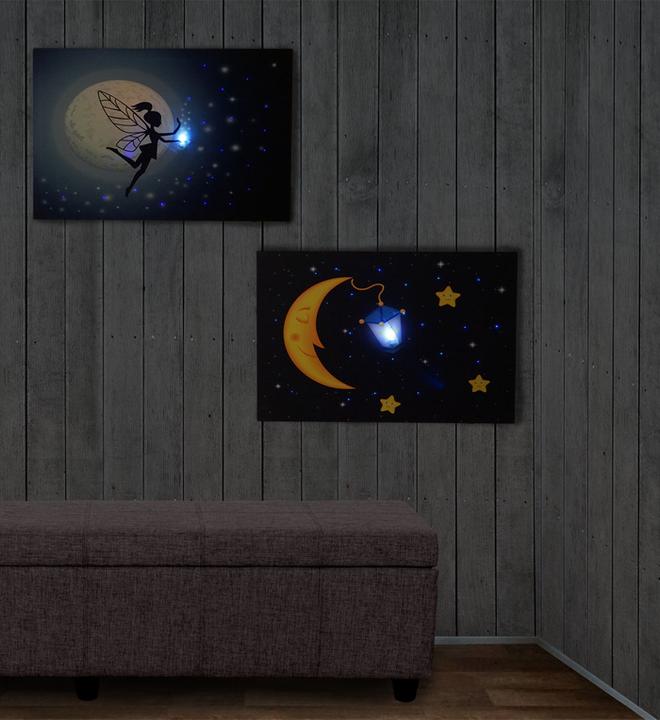 Image du produit Swisshandel24 2x Tableau LED Tableau lumineux sur toile 60x40cm, Timer - Kids + 20 pixels (60 x 40 cm)