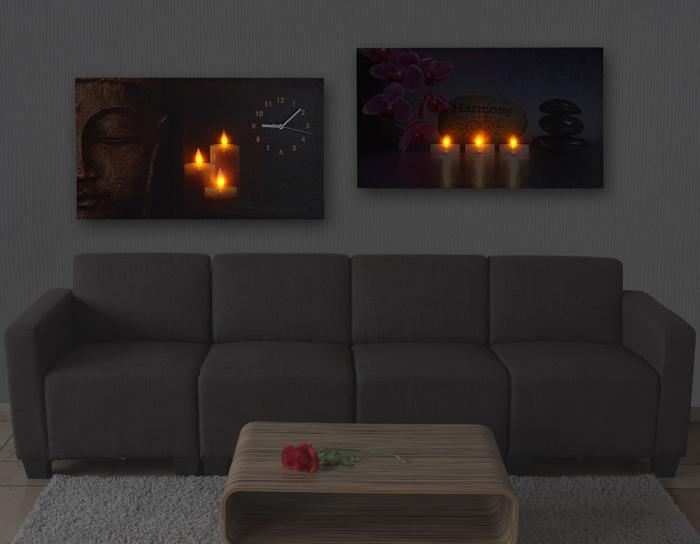 Actual product image Swisshandel24 2x LED Picture, Canvas Picture Illuminated Wall Picture, Timer Buddha/Harmony Wall Clock 70x40cm (70 x 40 x 3 cm)