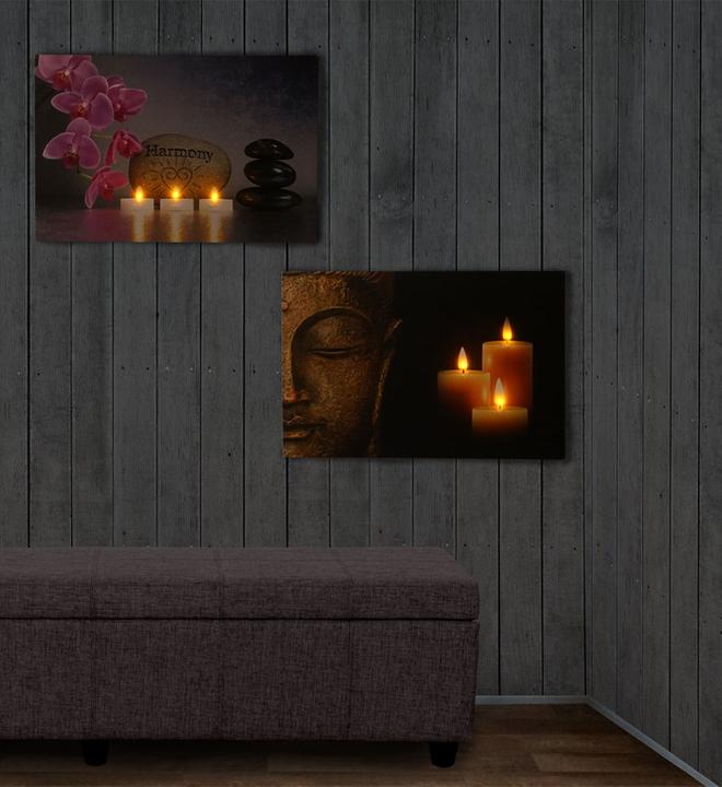 Image du produit Swisshandel24 2x Tableau LED Tableau lumineux mural 60x40cm, minuterie - Buddha + scintillant (60 x 40 cm)