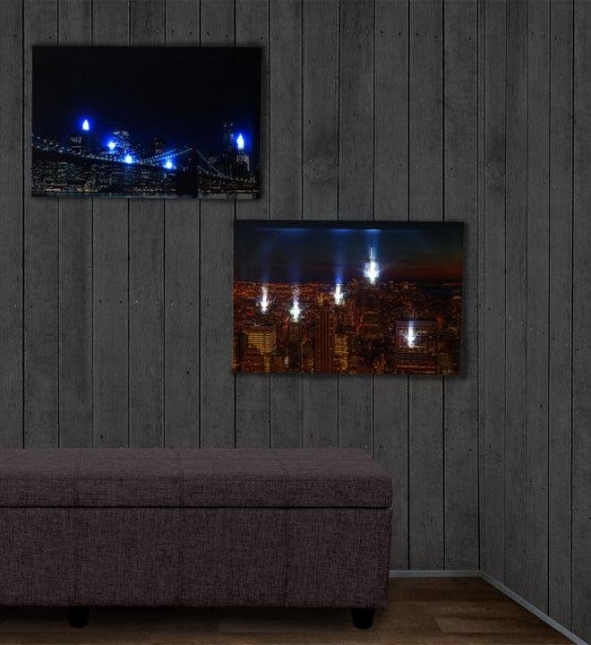 Immagine prodotto Swisshandel24 2x Quadro LED su tela luminoso da parete 60x40cm, timer - Skyline New York (60 x 40 cm)