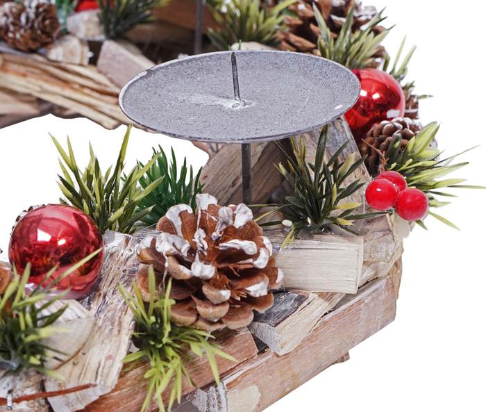 Produktbild Swisshandel24 Adventskranz, Weihnachtsdeko Adventsgesteck Weihnachtsgesteck, Holz rund ø 33cm - ohne Kerzen
