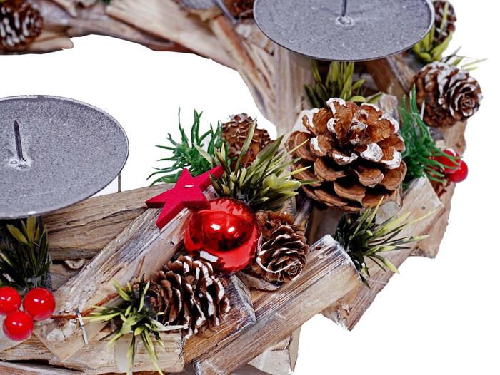 Produktbild Swisshandel24 Adventskranz, Weihnachtsdeko Adventsgesteck Weihnachtsgesteck, Holz rund ø 33cm - ohne Kerzen