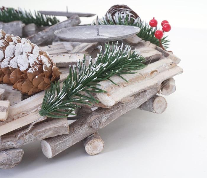 Image du produit Swisshandel24 Couronne de l'Avent ronde, décoration de table de Noël, bois ø 40cm blanc-gris - avec bougies, rouge