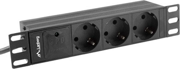 Actual product image Lanberg PDU-03E-0200-BK power distribution unit (PDU) 3 AC outlet(s) 1U Black
