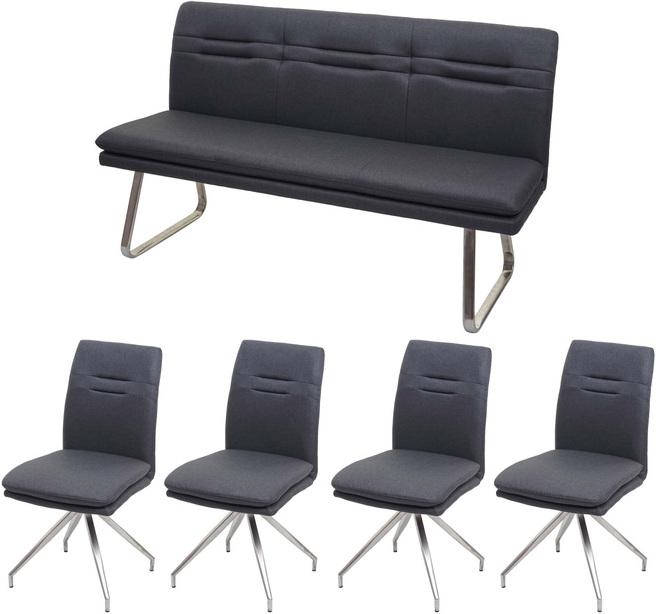 Produktbild Swisshandel24 Esszimmer-Set HWC-H70, Sitzgruppe Esszimmergruppe Esszimmergarnitur, Stoff/Textil Edelstahl gebürste