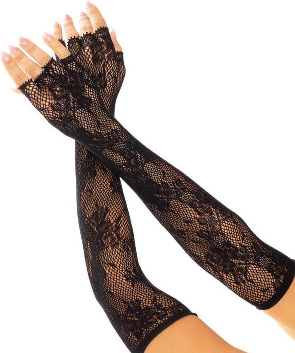 Leg Avenue Floral Network Fingerless Gloves Black (One size)