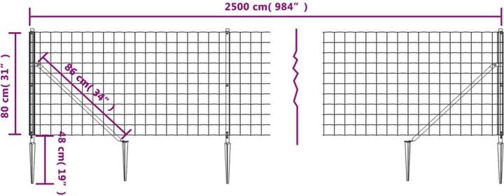 Image du produit VidaXL Maschendrahtzaun mit Bodenhülsen Anthrazit 0,8x25 m