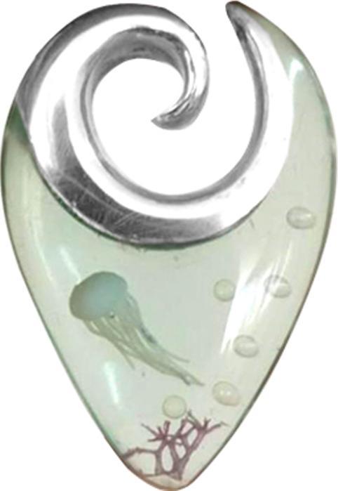 Star Piercing Ohrgewicht Spirale silber Qualle Epoxy aqua (Messing, Organisch)