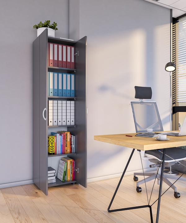 Actual product image VCM Office Cabinet Books Folders Filing Cabinet Office Furniture Cabinet Ulas 5-Fold Hinged Doors (49 x 34 x 178 cm)