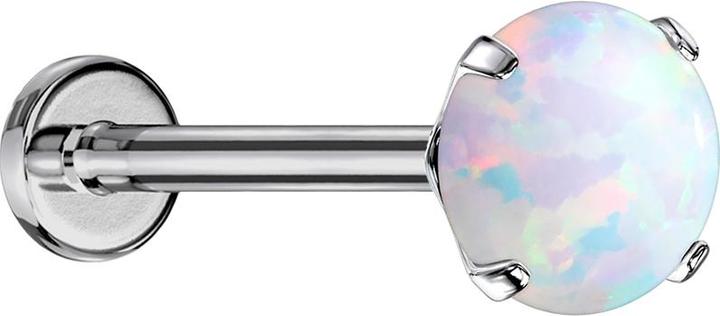 Star Piercing Micro Threadless Labret silber Opal weiss gefasst (Titan G23, ohne Messing)