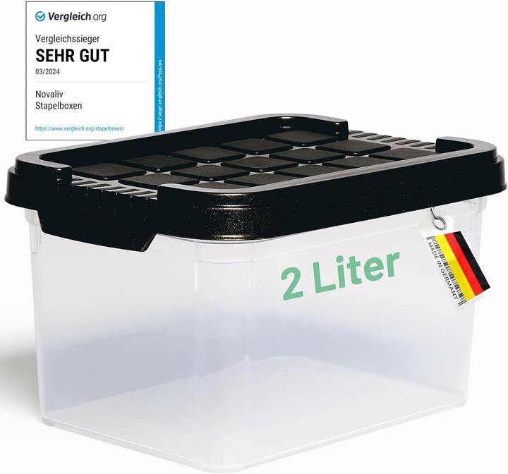 Actual product image Novaliv Aufbewahrungsbox mit Deckel klein 2 L Anthrazit Nestbar stapelbare Plastikbox mit Clipversch (2 l)