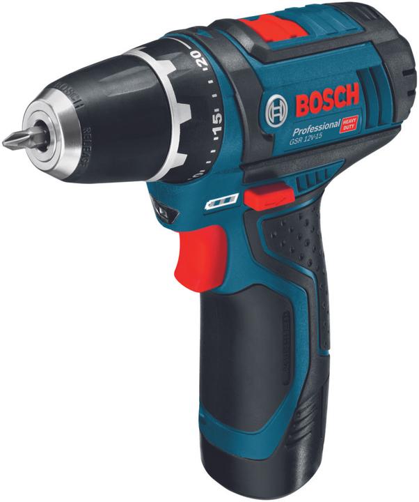 Bosch Professional Professional Set: Akku-Bohrschrauber GSR 12V-15, 2x 2,0-Ah-Akku, 43-tlg. Bit-Set (Akkubetrieb)