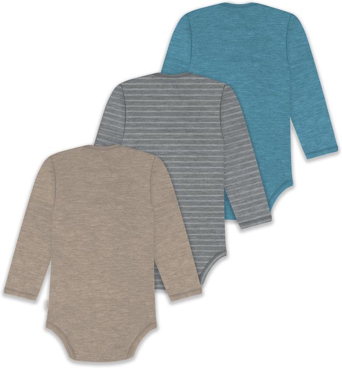 Actual product image Normani 3-pack baby merino bodysuit long sleeve "Auckland" - 9383 (74)