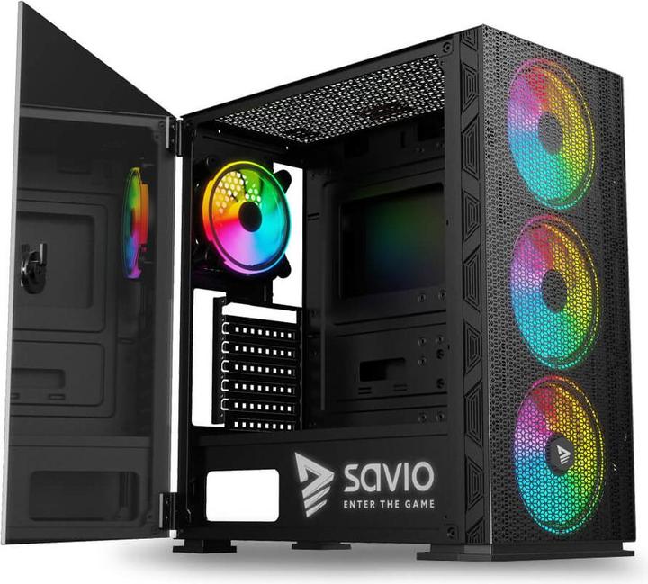 Produktbild Savio PC Case Raptor X1 ARGB Glass/Mesh Black (ITX, ATX, Mini-ATX)
