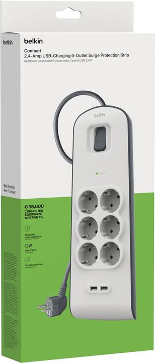 Actual product image Belkin Steckdosenleiste 6-fach + 2xUSB-A, 2m Kabel BSV604vf2M-V2 (6 x, USB, 2 m)