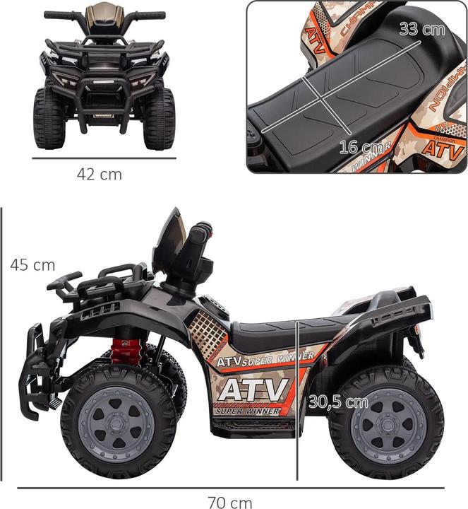 Immagine prodotto Swisshandel24 Auto elettrica per bambini Quad elettrico ATV LED, per 18-36 mesi Nero 70 x 42 x 45 cm (6 V)
