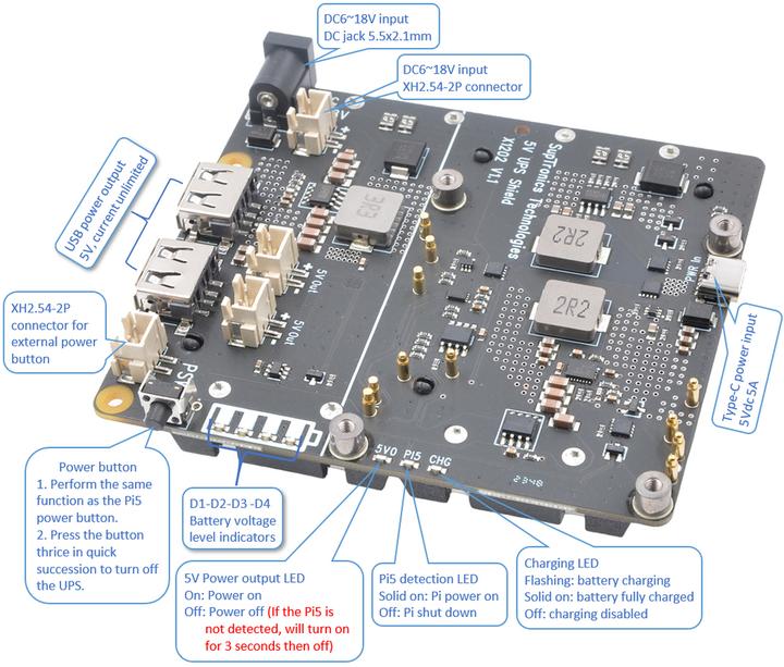 Produktbild DFRobot USV HAT 5A 4x18650 Akkuboard für Raspberry Pi 5